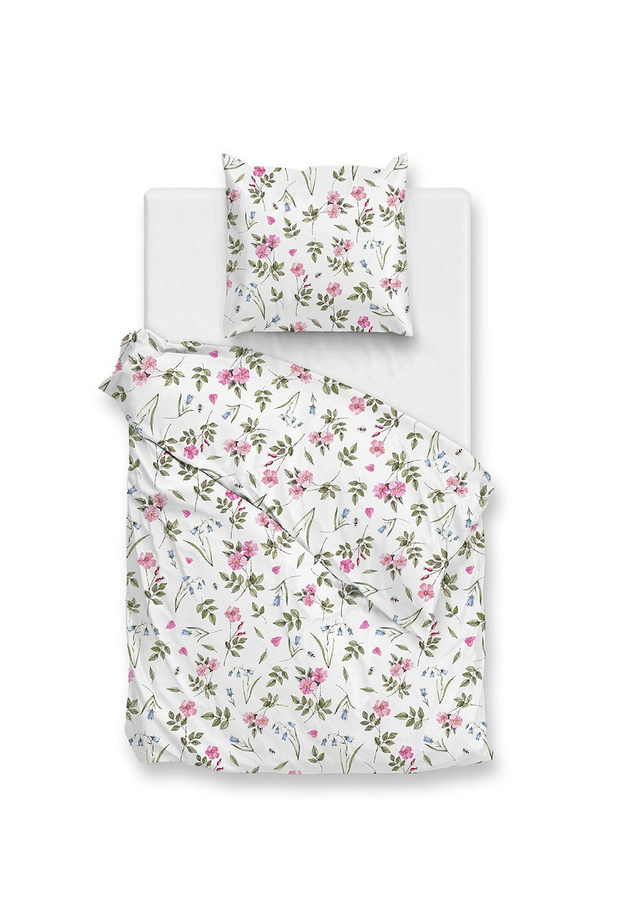 Zo! Home Cotton Bettwäsche Sierra White mit floralem Blütenzweig-Muster in Weiß, Pink und Grün, B/H: 155 x 220 cm mit Kissenbezug 80 x 80 cm - Bild 1