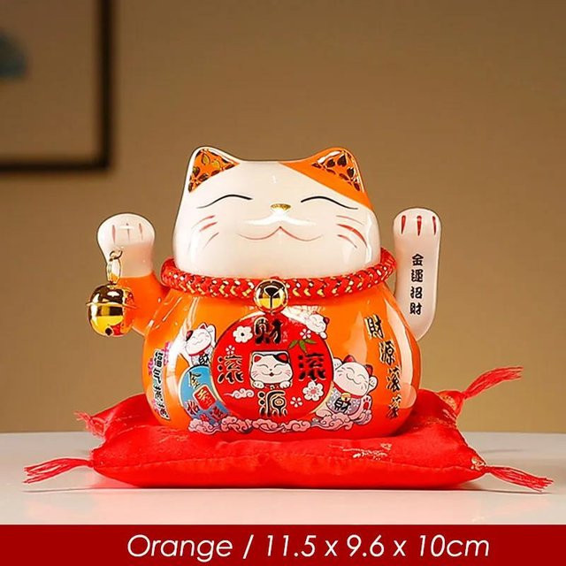Winkende Glückskatze Maneki-Neko aus Keramik von cerakorie, batteriebetrieben, Japanischer Stil, Höhe: 11,4 cm - Bild 1