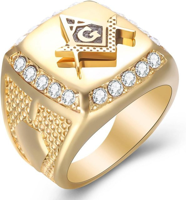 VY-SX Ring, Edelstahl, Gold, Zirkonia, Kristall, Herren - Bild 1
