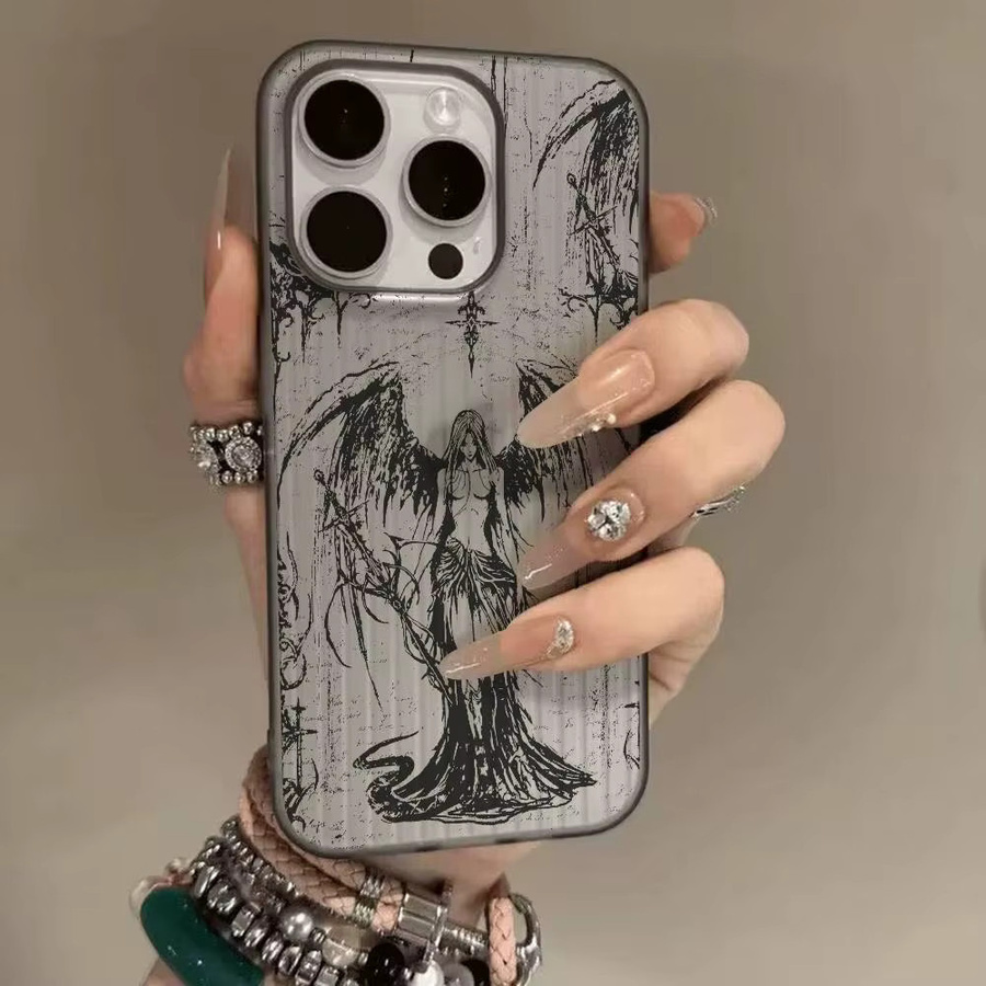 Potdemiel Black Angel Death Demon Handyhülle für iPhone 11 bis iPhone 17 Pro Max Plus in Schwarz mit gewellter Stoßstange - Bild 4