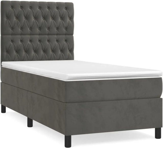 vidaXL Boxspringbett mit Matratze Dunkelgrau Samt B/T/H: 90 x 190 x 128 cm - Bild 1