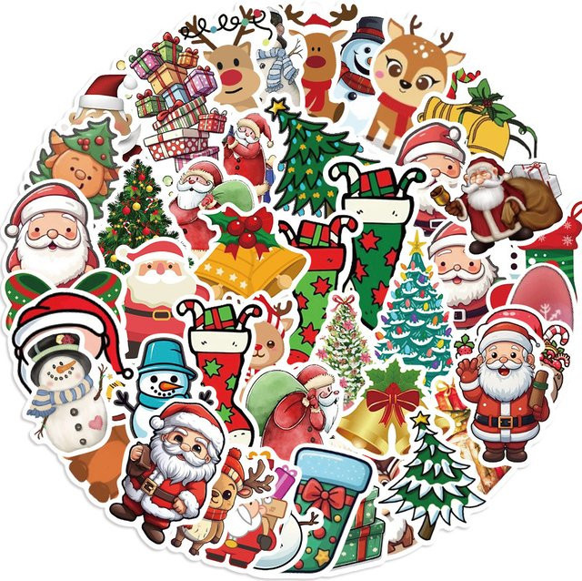 Rspctou Retro Weihnachten Cartoon Aufkleber Set in Multicolour zur DIY Dekoration für Notebook, Laptop und Telefon - Bild 1