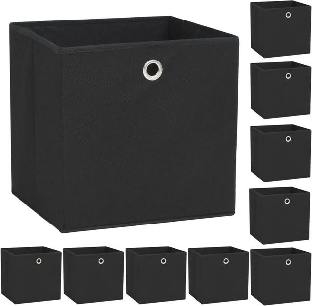 vidaXL Aufbewahrungsboxen aus Vliesstoff, 10 Stück, Schwarz, faltbar mit Griffen, B/T/H: 32 x 32 x 32 cm - Bild 1