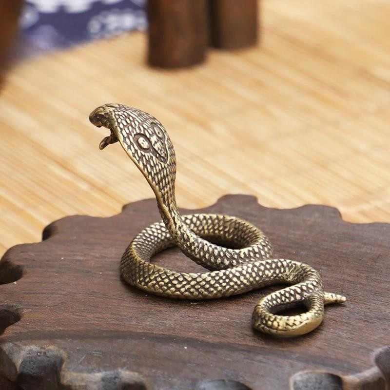 Yiran Furniture Antike Kobra-Schlange Statue aus Bronze und Kupfer in Japanischem Stil als Schreibtischdekoration - Bild 4