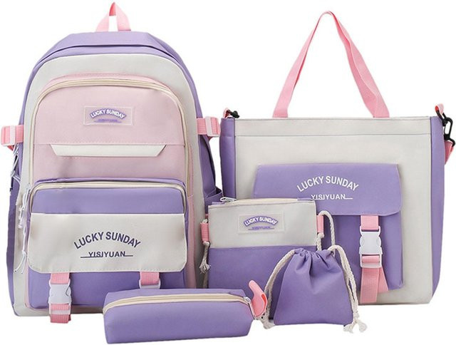 4-teiliges Schultaschen-Set von Weft in Lila mit Rucksack, Handtasche und Federmäppchen aus Canvas für Mädchen - Bild 1