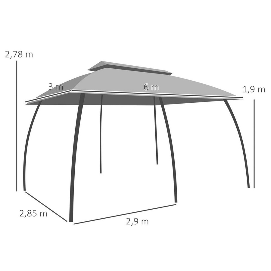 Outsunny Gartenpavillon Partyzelt mit Doppeldach und Seitenwänden in Dunkelgrau, B/H/L: 600 x 300 x 278 cm - Bild 2