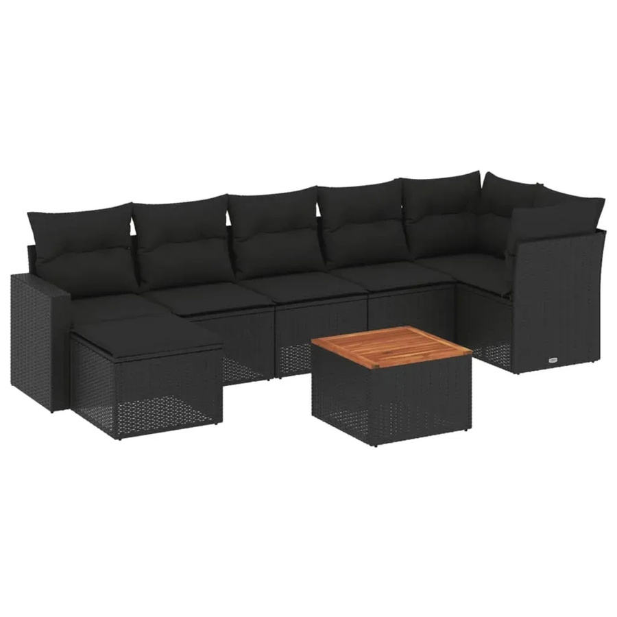 vidaXL 8-teilige Garten-Sofagarnitur in L-Form aus schwarzem Poly-Rattan mit Kissen und pulverbeschichtetem Stahlgestell - Bild 2