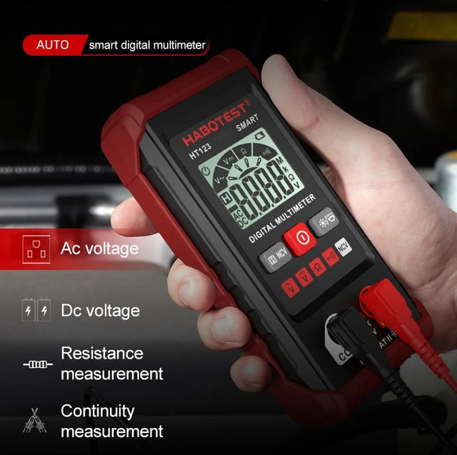 TELEHILL Digitalmultimeter in Rot: Intelligentes Mini-Voltmeter und Amperemeter mit automatischer Bereichswahl und Hintergrundbeleuchtung für AC-DC-Spannungsmessungen - Bild 1
