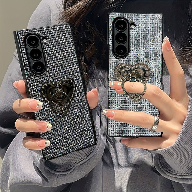 Glitzer Handyhülle mit Liebesherz für Samsung Galaxy Z Fold (Modelle 3 bis 8) in Schwarz, stoßfeste Hartschale mit Bling-Effekt - Bild 1