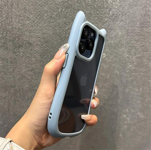 Yiran bag Silikon Handyhülle mit 3D Katzenohren für iPhone 11 12 13 14 15 16 Pro Max X XR XS Transparent Blau - Bild 1