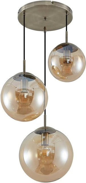 Lindby Pendelleuchte Teeja Modern in Creme aus Glas, 3-flammig, E27, Kugelform - Bild 1