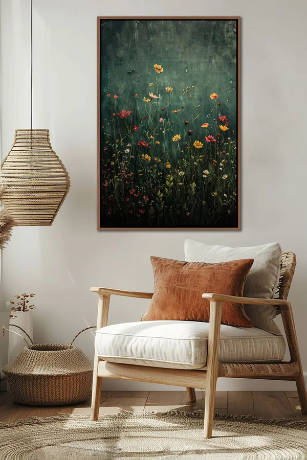 SHENCHEN Wandkunst Wildblumenfeld als Vintage botanische Landschaft auf Leinwand, Mehrfarbig, Rechteckig - Bild 2