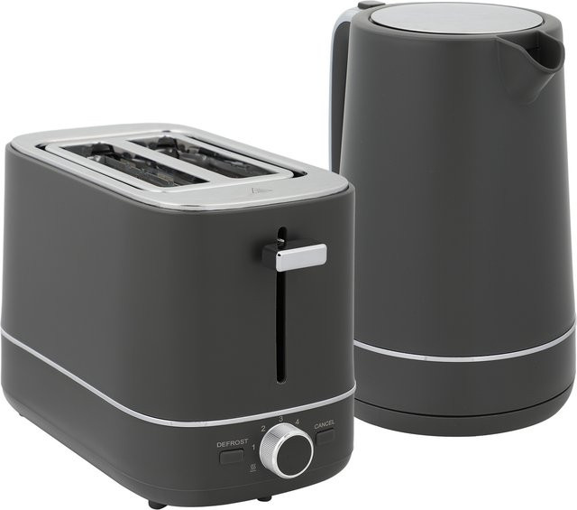 HOMCOM Frühstücks-Set aus Wasserkocher und Toaster in Grau mit 2200 W Leistung, 1,7 l Wasserkocher mit Kalkfilter und 2-Scheiben-Toaster mit 6 Bräunungsstufen - Bild 1