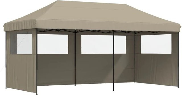 vidaXL Pop-Up Partyzelt mit 3 Seitenteilen und transparenten Fenstern, Taupe/Beige, B: 315 cm, T: 292 cm, H: 210 cm - Bild 1