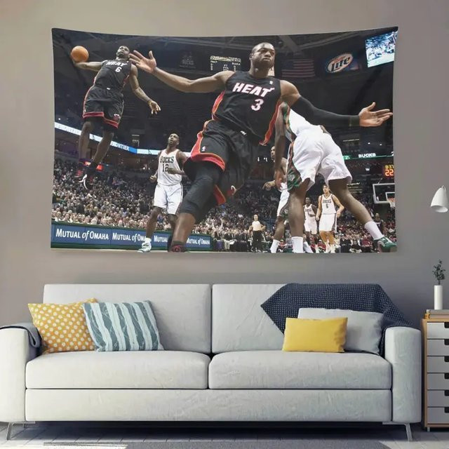 VIKAMA Wandteppich LeBron James und Dwyane Wade Ikonische Sportmomente Multicolour B: 60 cm, H: 40 cm - Bild 1