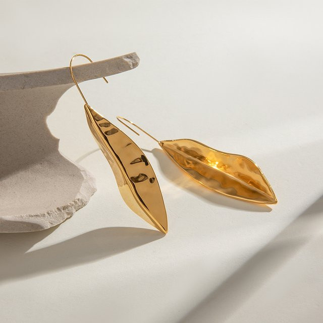 Loe Ohrringe Edelstahl, Gold, Damen, Blatt Tropfen - Bild 1