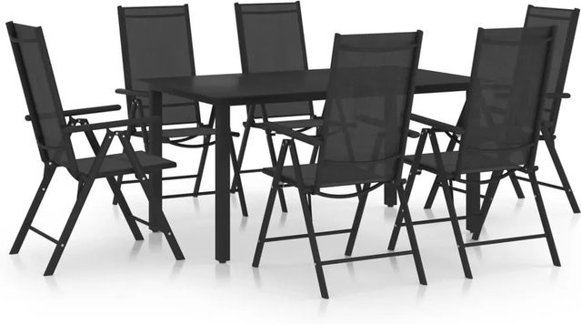 vidaXL 7-tlg Garten-Essgruppe Modell 3 aus Aluminium und Glas in Schwarz - Bild 1