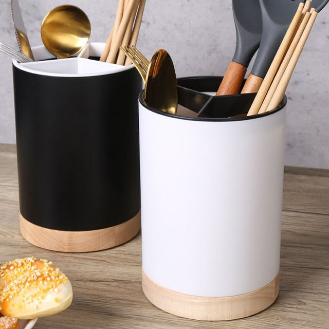 Willstar Utensilienhalter aus Kunststoff in Weiß mit abnehmbarer Abtropffläche, runder Besteckhalter für Küchengeschirr, Löffel und Essstäbchen, Höhe: 12 cm - Bild 1