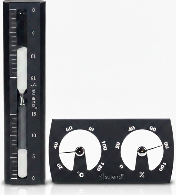 Suleno Sauna Set KJELL 2-teilig mit Klimamesser und Sanduhr in Schwarz eloxiert - Bild 1