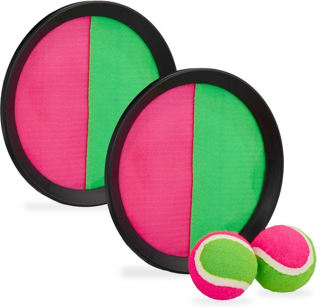 Relaxdays Klettballspiel Set Kunststoff Gummi Pink Grün Bunt - Bild 1