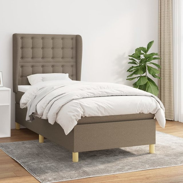 vidaXL Boxspringbett mit Matratze und Kopfteil, Hybrid-Design mit Taschenfederkern, Farbe: Taupe (Beige/Grau), B/T/H: 90 x 200 cm - Bild 2