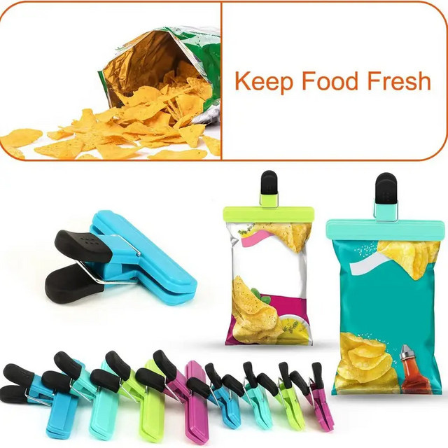 Lebensmittelbeutel-Clips aus Kunststoff in Grün und Multicolour für Chip-Beutel, Snacks und Brotverpackungen, 1 Stück - Bild 1