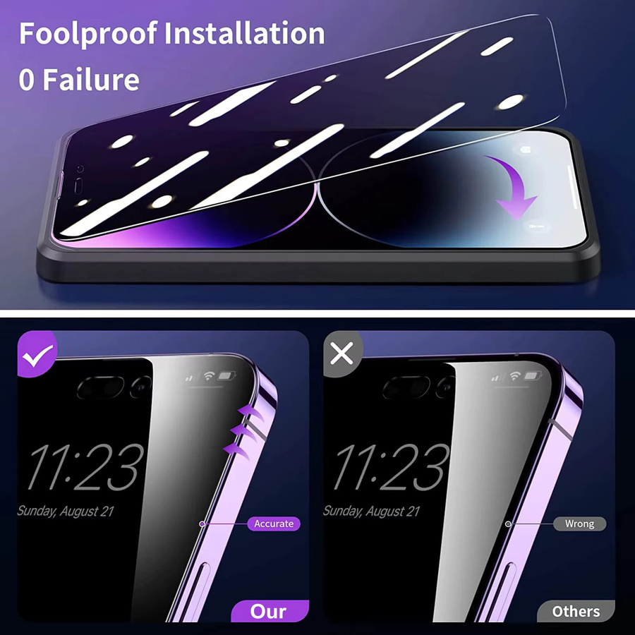 Ray Sichtschutz-Displayschutzfolie mit 3 Anti-Spionage-Gläsern und 3 Objektivabdeckungen in Purple für iPhone 17 16 15 14 Plus 13 12 Mini 11 Pro Max 16e - Bild 3