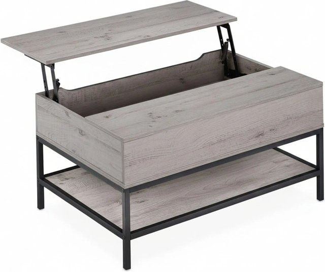 Relaxdays Couchtisch aus Holzwerkstoff und Eisen in Grau und Schwarz, höhenverstellbar und aufklappbar, B/T/H: 90 x 45,5 x 60 cm - Bild 1