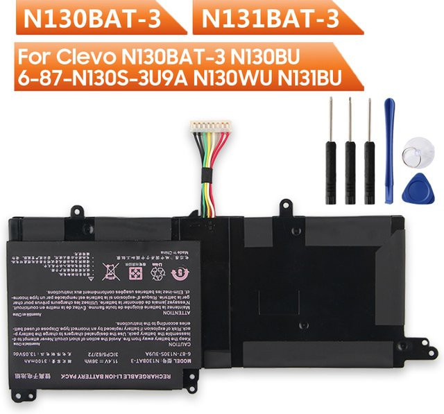 Clevo Ersatzakku N130BAT-3 N131BAT-3 in Schwarz mit 36Wh und 3100mAh - Bild 1