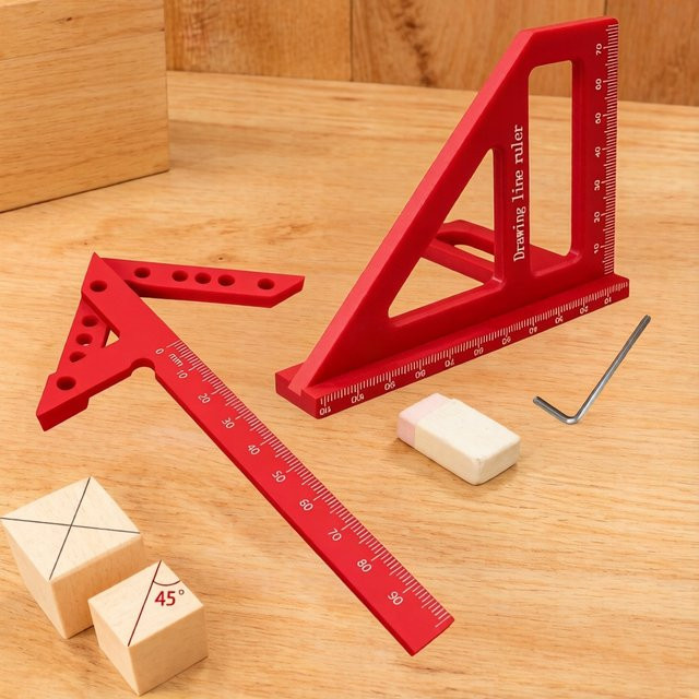 GDART 2-teiliges Holzbearbeitungs-Markierungswerkzeug-Set mit Mittellinienmarkierer und 45/90 Grad Winkelmesser in Rot aus Kunststoff - Bild 1