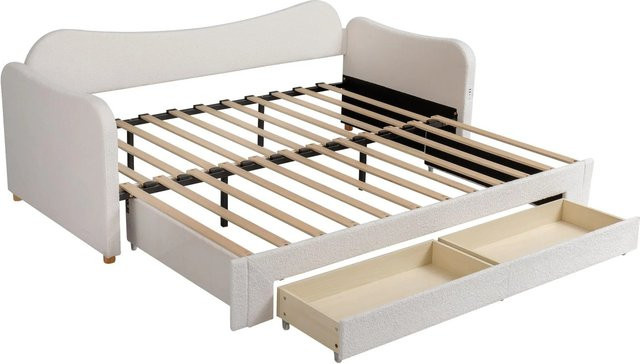okwish Tagesbett mit Schubladen und USB-Ladeport aus Bouclé in Beige, B/T/H: 90 x 200 cm, ohne Matratze - Bild 1