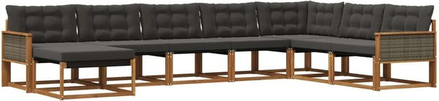 vidaXL Outdoor-Sofagarnitur L-Form aus Akazienholz mit 8 Textilene-Kissen in Schwarz und Natur - Bild 1