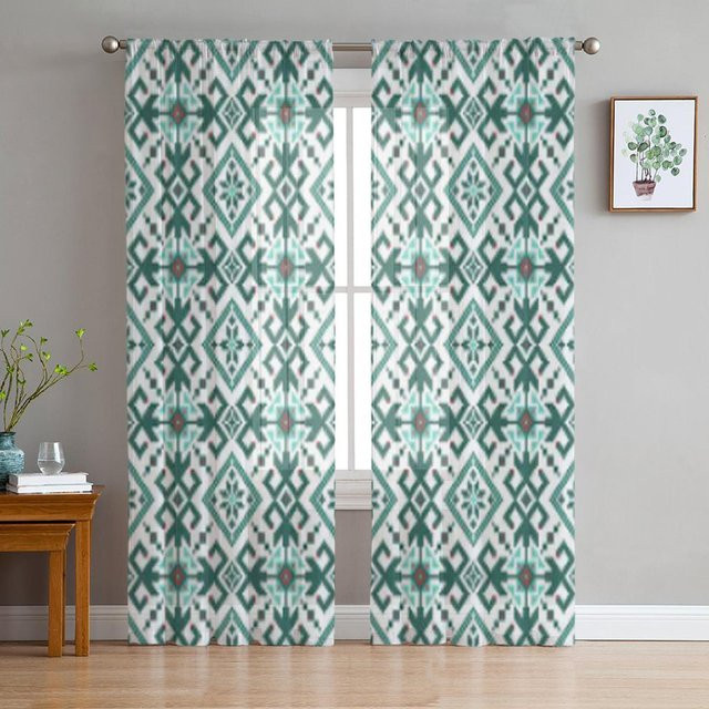 Super Six Voile-Vorhang mit ukrainischem Volksornament, transparent, grau/grün, B: 135 cm, H: 114 cm - Bild 1