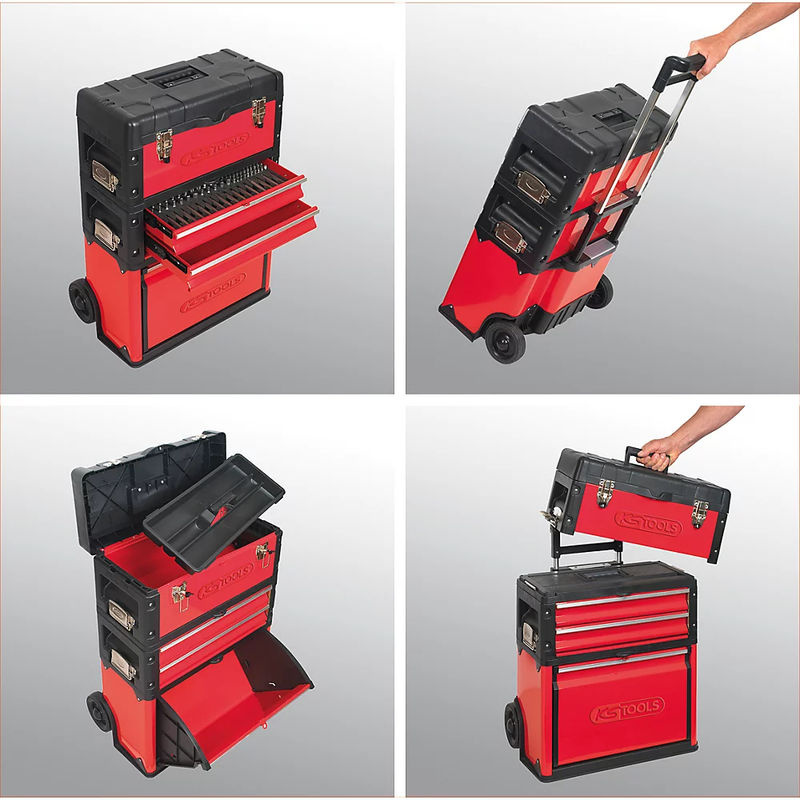 KS Tools Fahrbarer Werkzeugkasten aus Kunststoff und Stahlblech in Schwarz und Rot, stapelbar, B/T/H: 72,0 x 32,0 x 52,0 cm - Bild 2