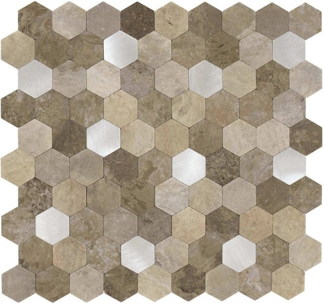 Dalsys Selbstklebende Fliesen Hexagon in Beige und Silber, 11 Stück mit 0,88 m² Abdeckung - Bild 1
