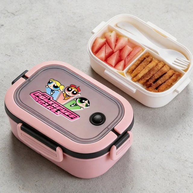 HUGKIS Powerpuff Girls Lunchbox in Pink mit Löffel, mikrowellengeeignet und praktisch für Obst oder Bento-Mahlzeiten - Bild 1