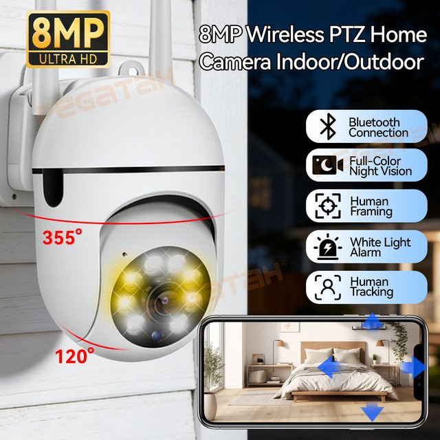 PEGATAH 8MP Wifi IP CCTV Kamera mit Farb-Nachtmodus, 4,0X Zoom und Humanoid-Tracking für Outdoor Home Security, Weiß - Bild 1