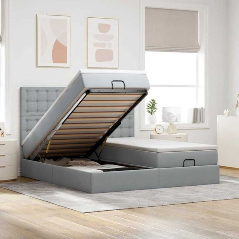 Vidaxl Ottoman Polsterbett mit Matratze und LED-Beleuchtung in Hellgrau, B/T: 160 x 200 cm - Bild 1