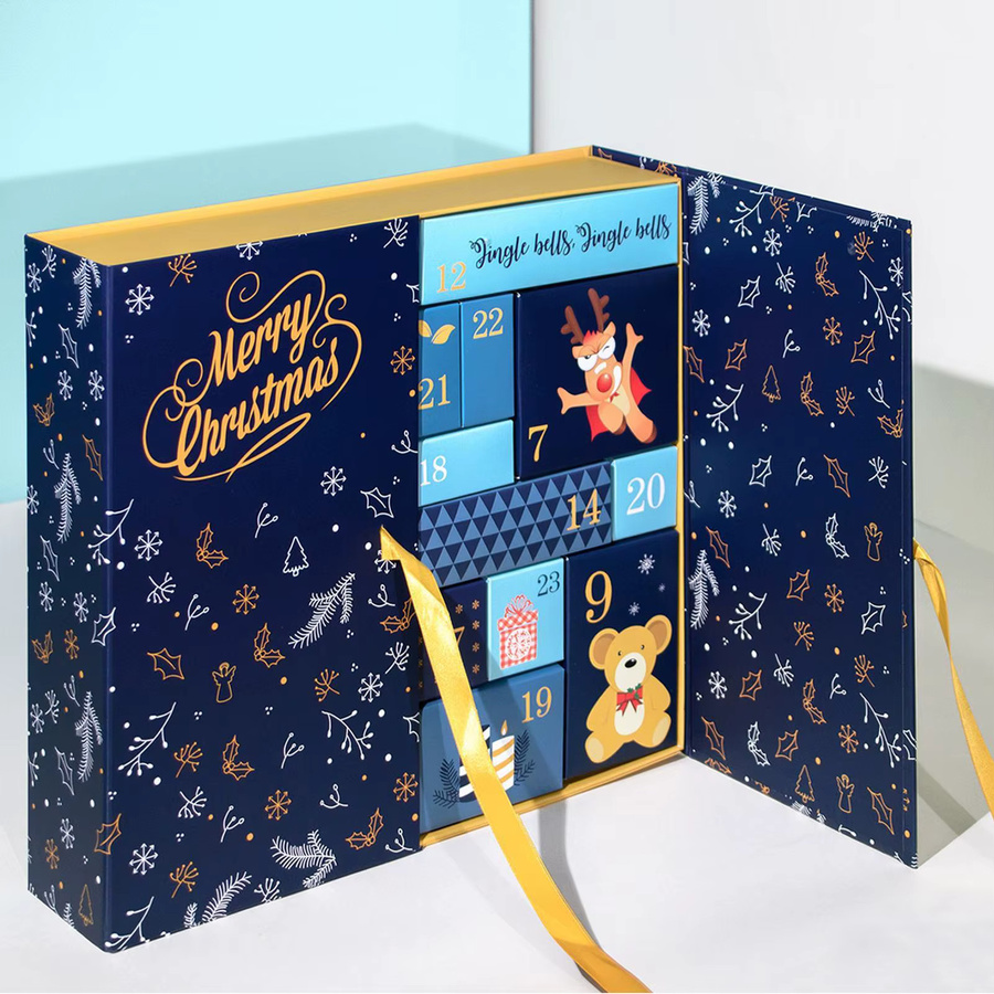 DIY Adventskalender aus Papier für 24 Tage, nachfüllbare Weihnachts-Countdown-Boxen in Blau für Süßigkeiten, Schmuck oder Spielzeug - Bild 4