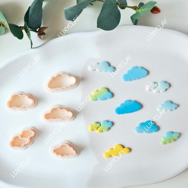 5 Stück Wolkenförmige Polymer-Tonformen für die Schmuckherstellung in Multicolour, hohle Formen für handgefertigte Ohrringe und Anhänger, 2 Größen - Bild 1