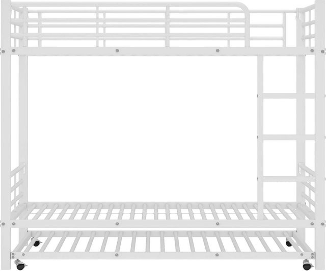 okwish Etagenbett aus Metall mit Ausziehbett und vier Seitengittern in Weiß, B/T/H: 160 x 90 x 204 cm - Bild 1