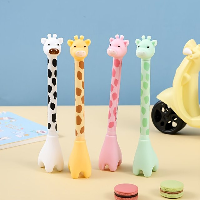 4er-Set Giraffen Gelstifte im Cartoon-Design für Schüler und Studenten, bunte Farben - Bild 1