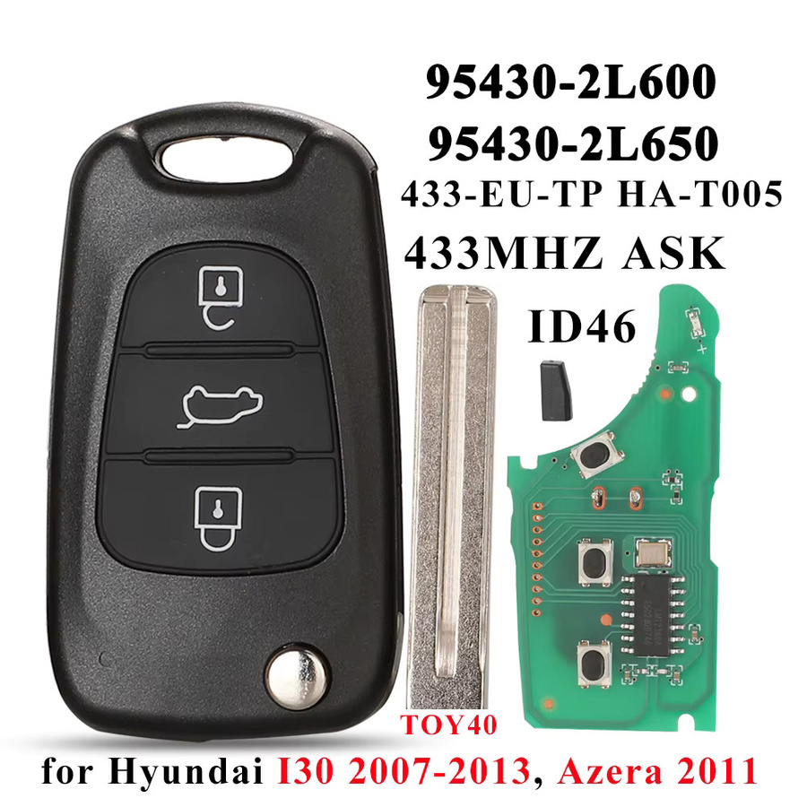Jingyuqin 4D60 Flip TOY40 Fernbedienung Auto Schlüsselanhänger für Hyundai iX20 in Schwarz - Bild 6