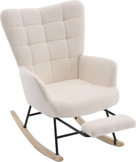 okwish Schaukelstuhl mit Fußstütze und Armlehnen als Relaxsessel für das Wohnzimmer in Beige, B/T/H: 68 x 88 x 91 cm - Bild 1