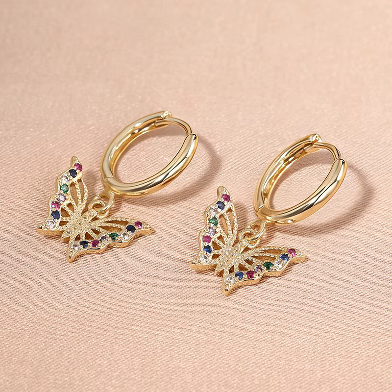 Huitan Hohle Schmetterlings-Tropfenohrringe, Gold, Zirkonia - Bild 2