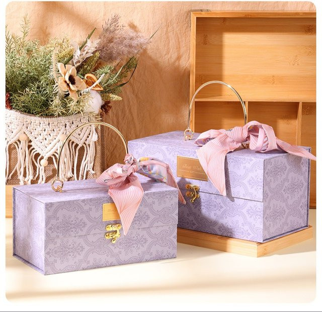 Lila Geschenkbox mit Metallknöpfen für deine Weihnachtsgeschenke - Bild 1