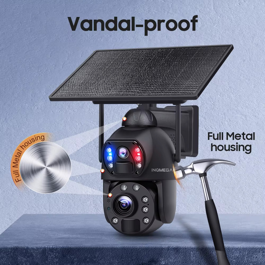 Inqmega Solar Überwachungskamera mit 8MP 4K Auflösung, 4G SIM und WLAN, Dual Lens mit 36x optischem und digitalem Zoom, Human Tracking, Schwarz - Bild 3