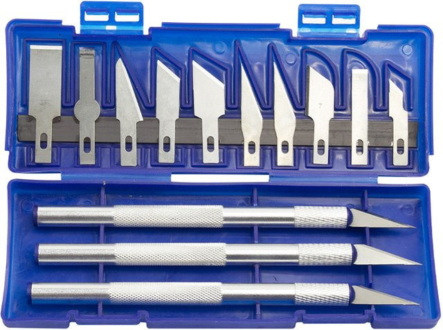 13-teiliges Carving-Messer-Set aus Carbonstahl in Silber für Kunstwerke, Holz, Modellbau und Papier mit Steckklingen - Bild 1