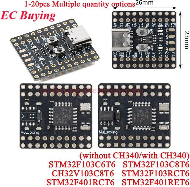 EC Buying Mini ARM Core Entwicklungsboard STM32F103C6T6 STM32F103C8T6 CH32V103C8T6 STM32F103RCT6 STM32F401RCT6 STM32F401RET6 mit CH340 in Schwarz - Bild 1