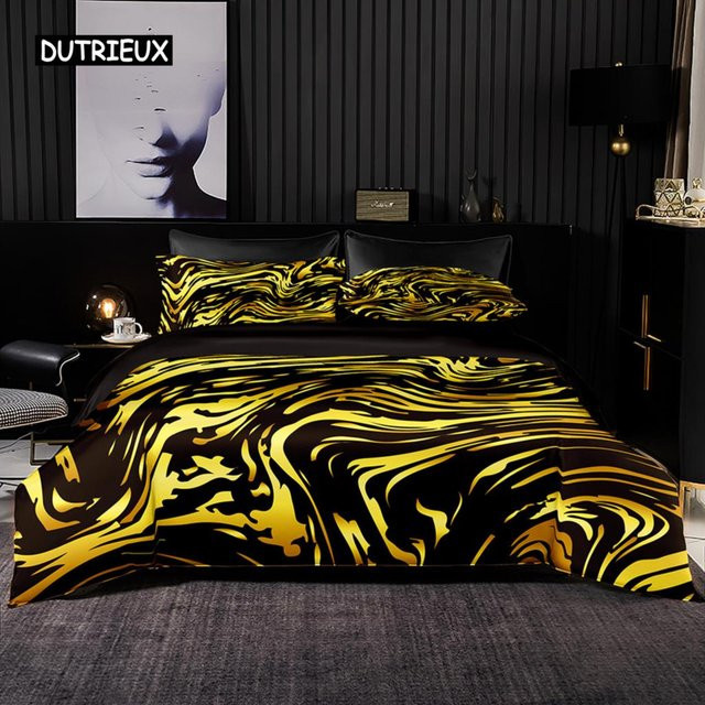 Bettwäsche-Set Binchi Outdoor Product mit Blumenmuster in Schwarz-Gold, bestehend aus Bettbezug und Kissenbezügen aus Mikrofaser, B/B: 210 x 210 cm - Bild 1